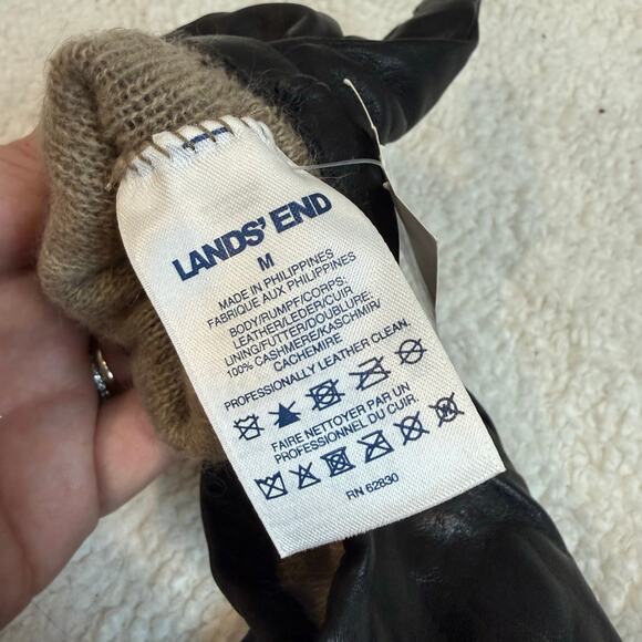 NWT Lands' End Women's EZ Touch Screen Cashmere Lined Black Leather Gloves M - Picture 7 of 8